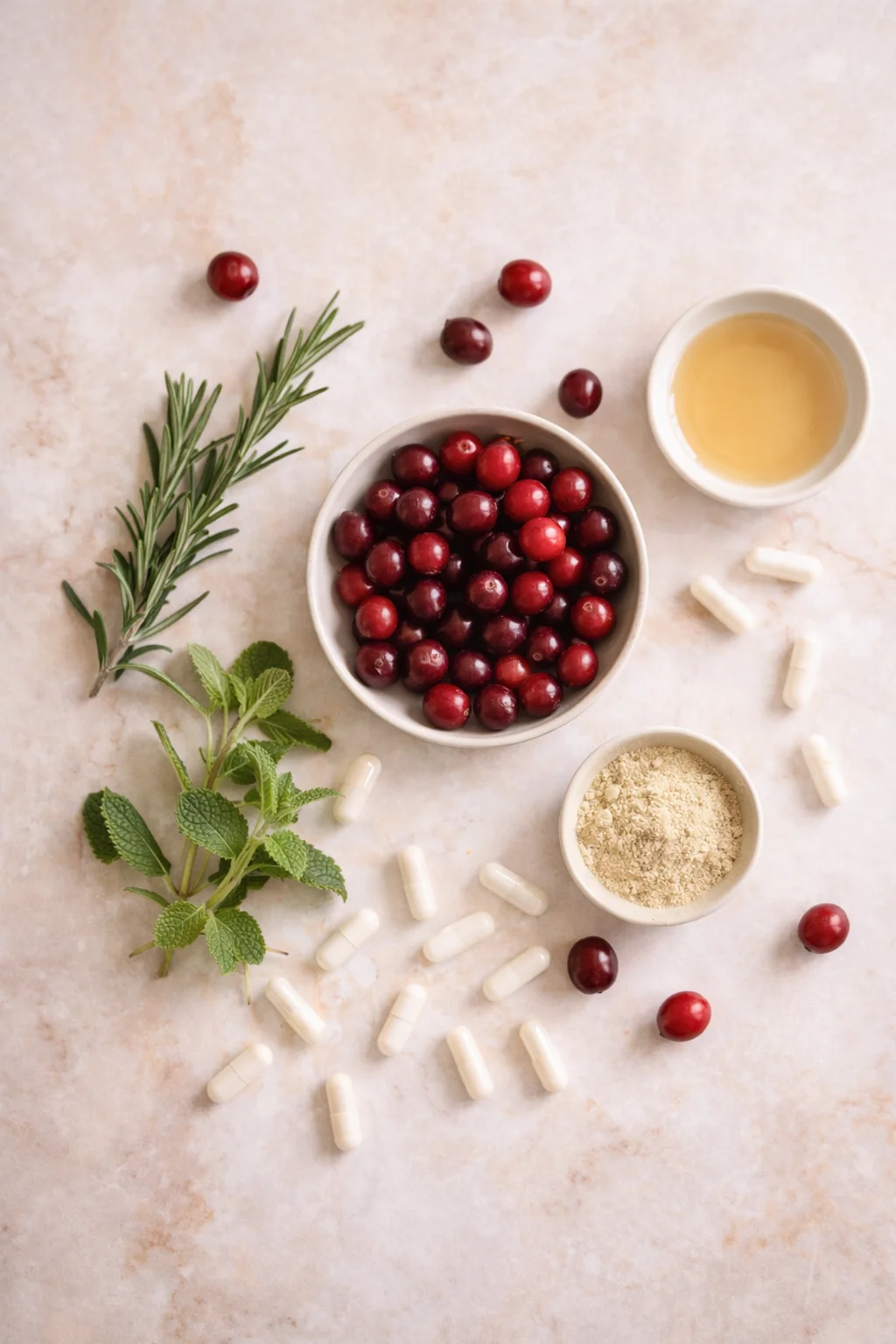 Natürliche Inhaltsstoffe, Cranberries, Kräuter und Kapseln
